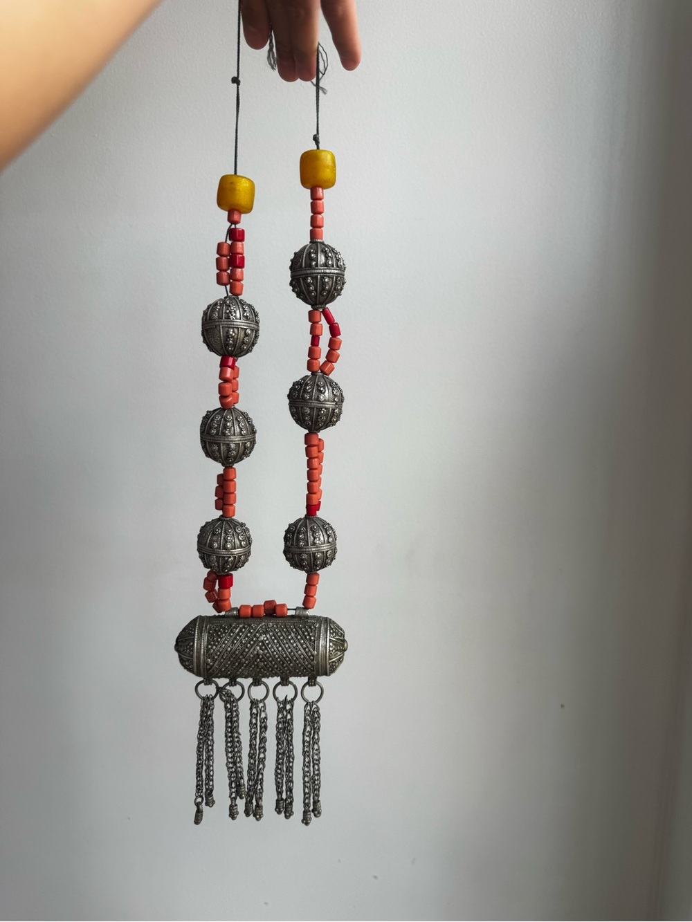 Antique Yemen Tribal Necklace with Silver, Coral, Amber detailing